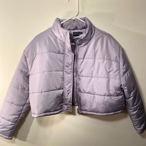 Light cropped grey puffer jacket